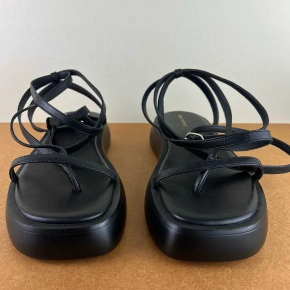 NEW FREE PEOPLE BLACK LEATHER STRAPPY PLATFORM SANDALS - Picture 10 of 13